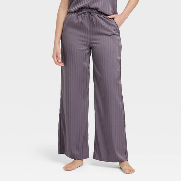 Women's Luxury Collection Shadow Striped Satin Pajama Pants-Auden Deep Purple XS - Picture 2 of 7